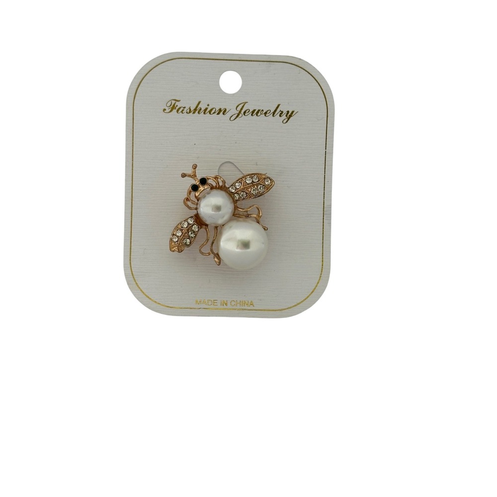 Unbranded Bee Brooch Pin Gold‎ White Faux Pearl Rhinestone Insect Accessory